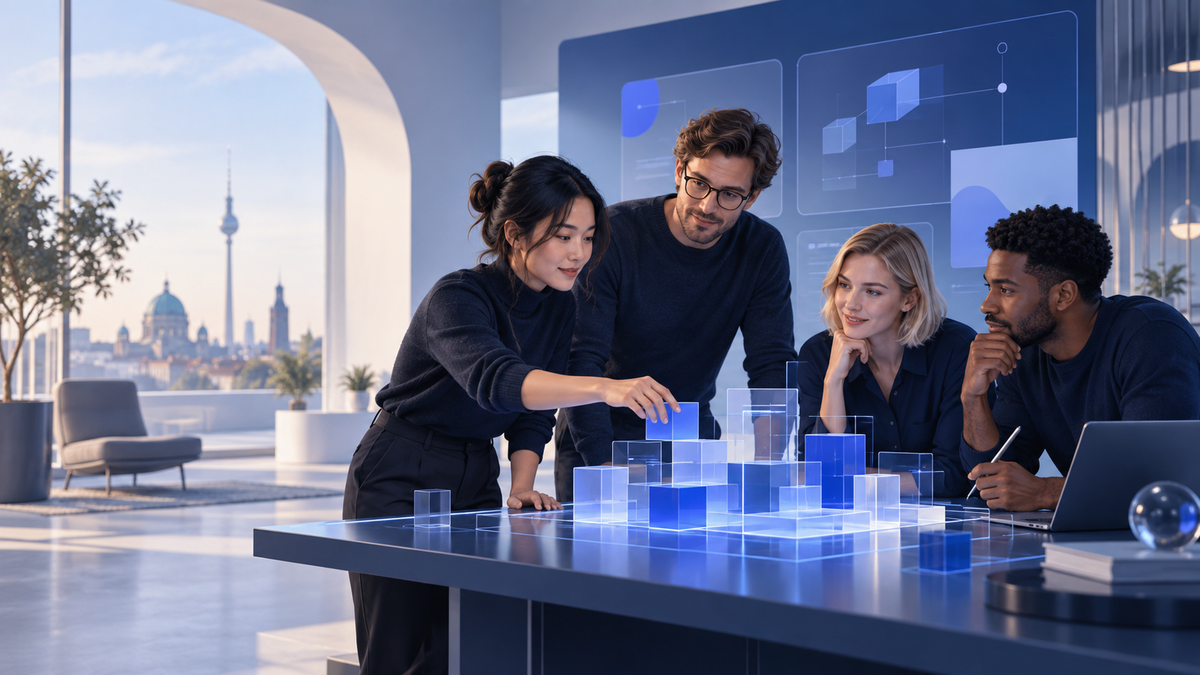SoftwareHome team collaborating on an AI software solution